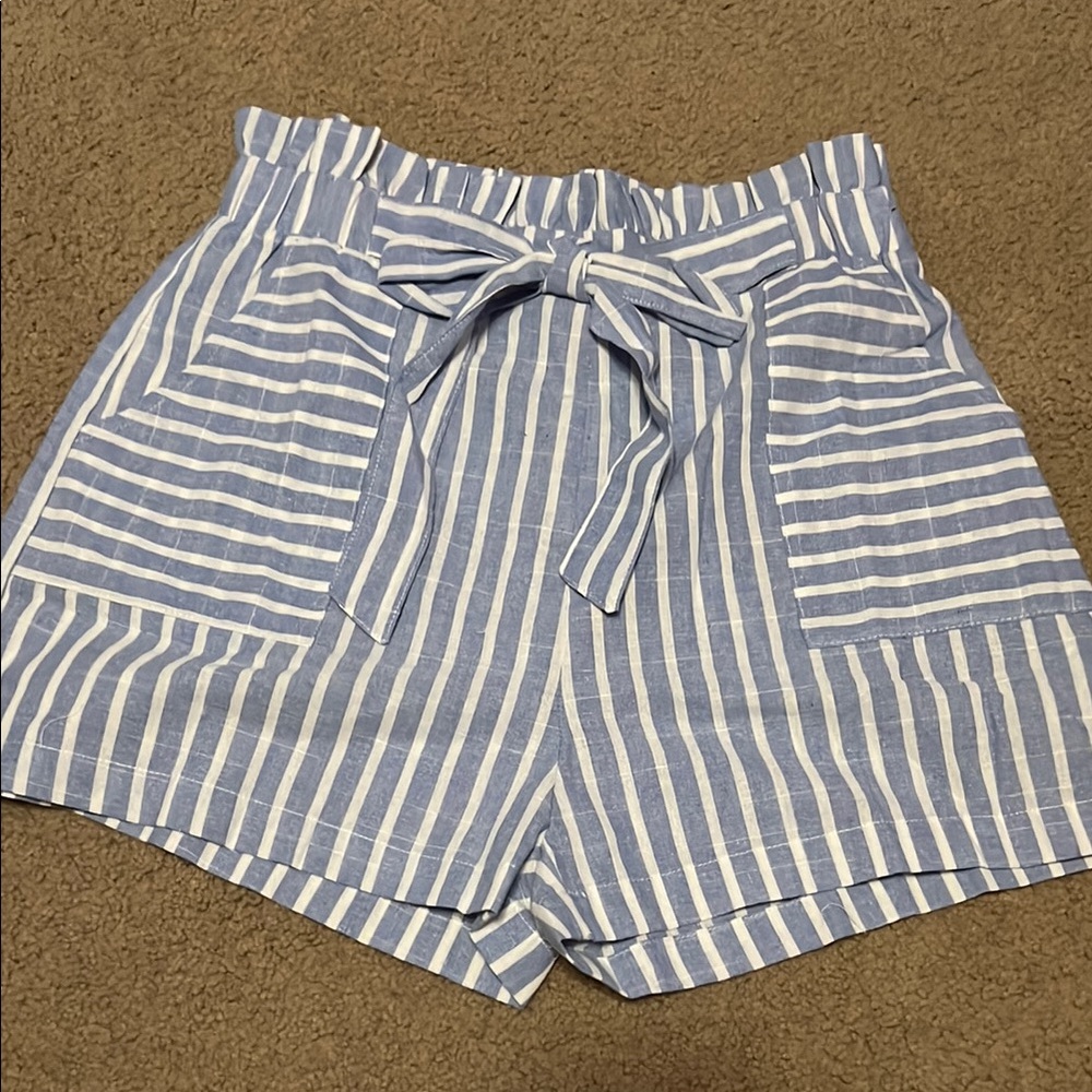 Entro High Waist Blue and White Striped Shorts
